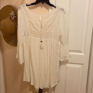 True Destiny Boho white crochet bell sleeve dress